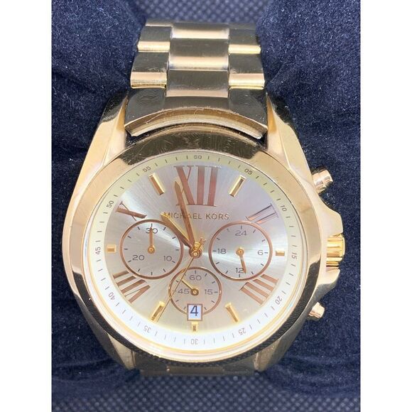 Michael Kors MK5605 Unisex Watch Chronograph Champagne Dial Stainless Steel O650 - Picture 1 of 8